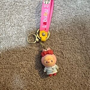 Labubu Inspired Keychain with Pink and Yellow Lanyard